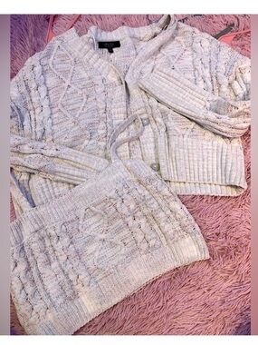 Cozy Cable-Knit Twin Set Cardigan & Camisole — Cream